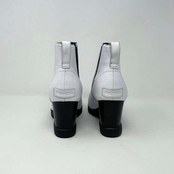 Sorel Uptown Chelsea Womens 9 White Leather w/Black Wedge Ankle Boot Snow - Picture 3 of 10